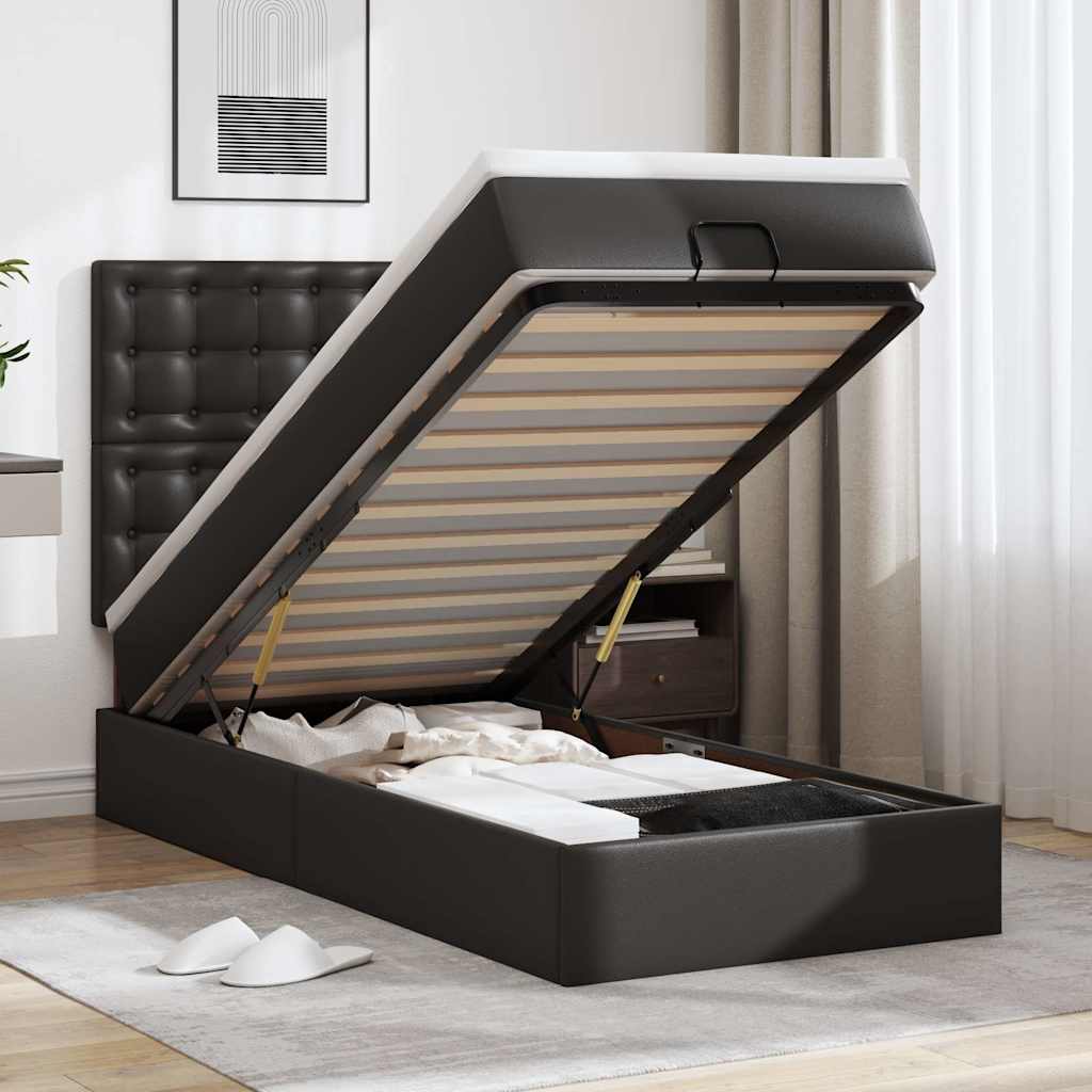 vidaXL Οθωμανικό κρεβάτι με στρώμα Μαύρο 80x200cm Faux Leather