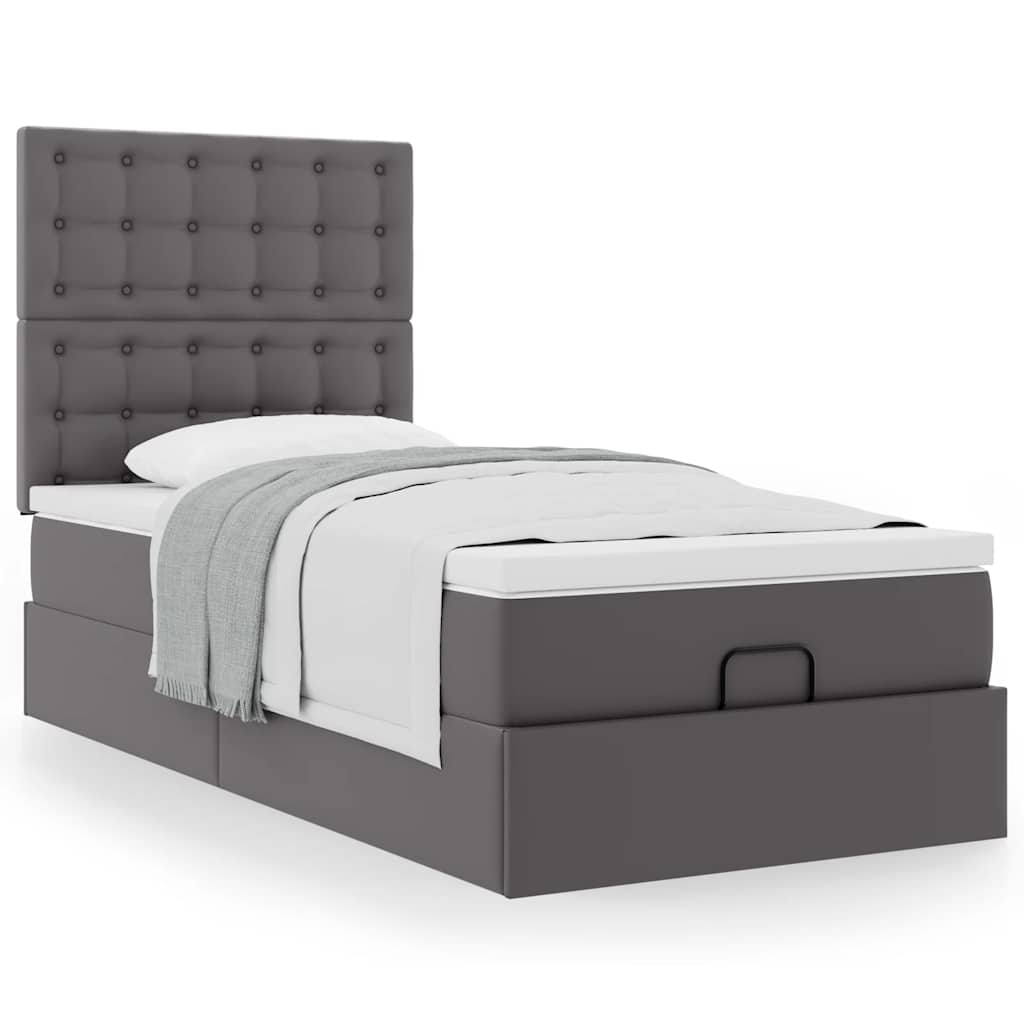 vidaXL Οθωμανικό κρεβάτι με στρώμα Γκρι 80x200cm Faux Leather