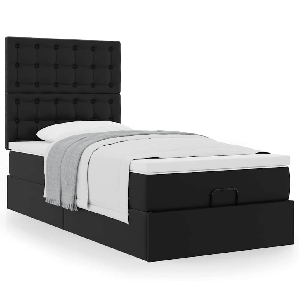 vidaXL Οθωμανικό κρεβάτι με στρώμα Μαύρο 90x190cm Faux Leather
