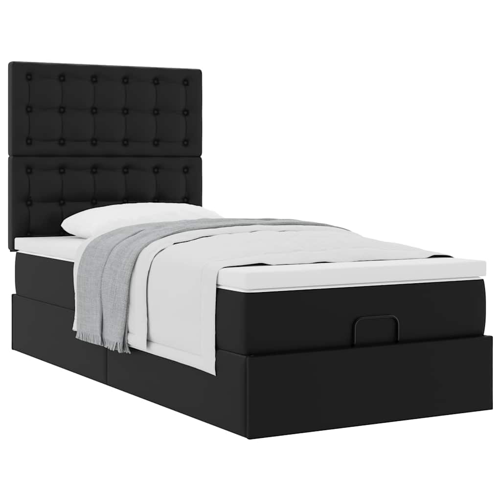 vidaXL Οθωμανικό κρεβάτι με στρώμα Μαύρο 90x200cm Faux Leather