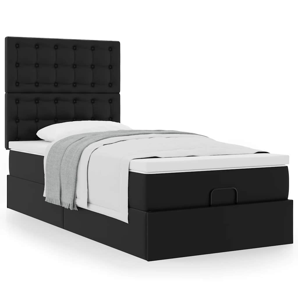 vidaXL Οθωμανικό κρεβάτι με στρώμα Μαύρο 90x200cm Faux Leather
