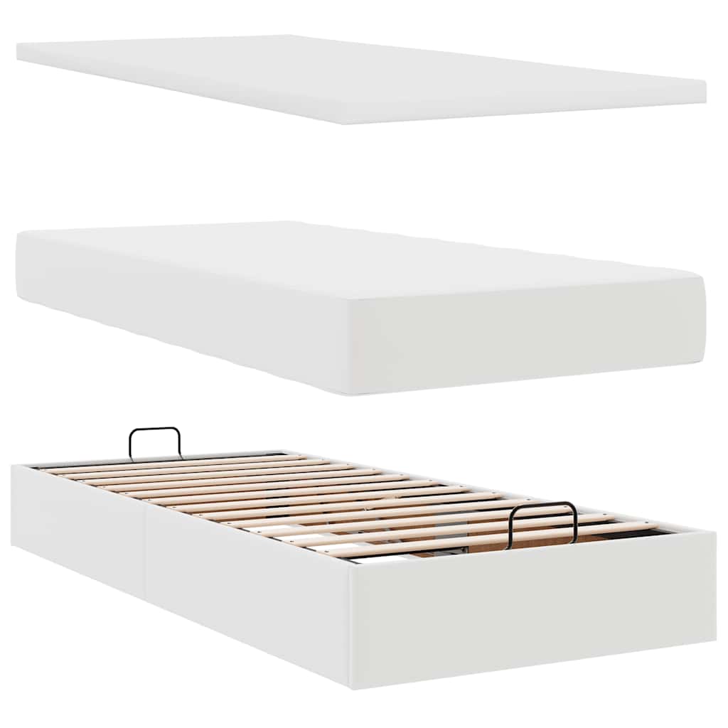 vidaXL Οθωμανικό κρεβάτι με στρώμα Λευκό 90x200cm Faux Leather