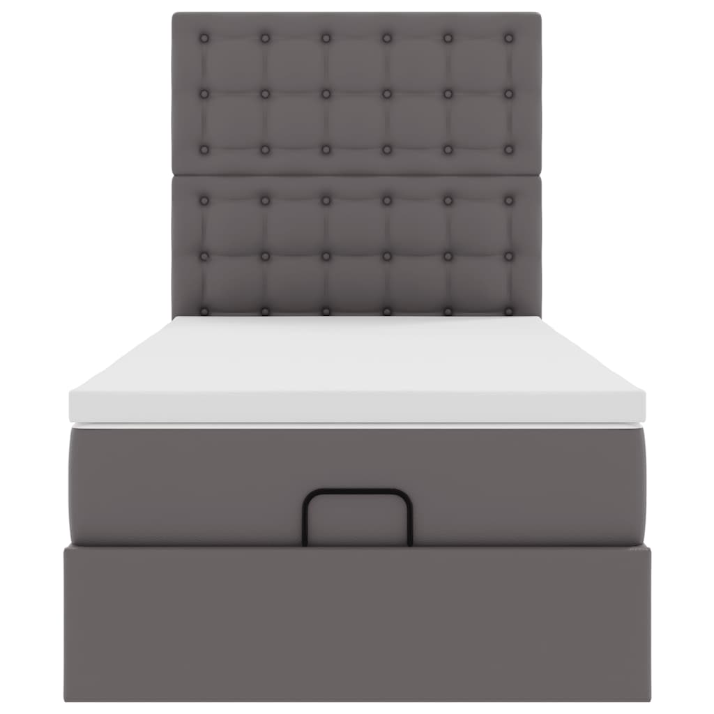vidaXL Οθωμανικό κρεβάτι με στρώμα Γκρι 90x200cm Faux Leather