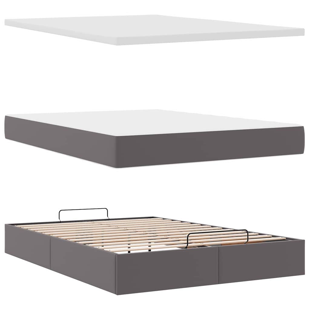 vidaXL Οθωμανικό κρεβάτι με στρώμα Γκρι 140x190cm Faux Leather