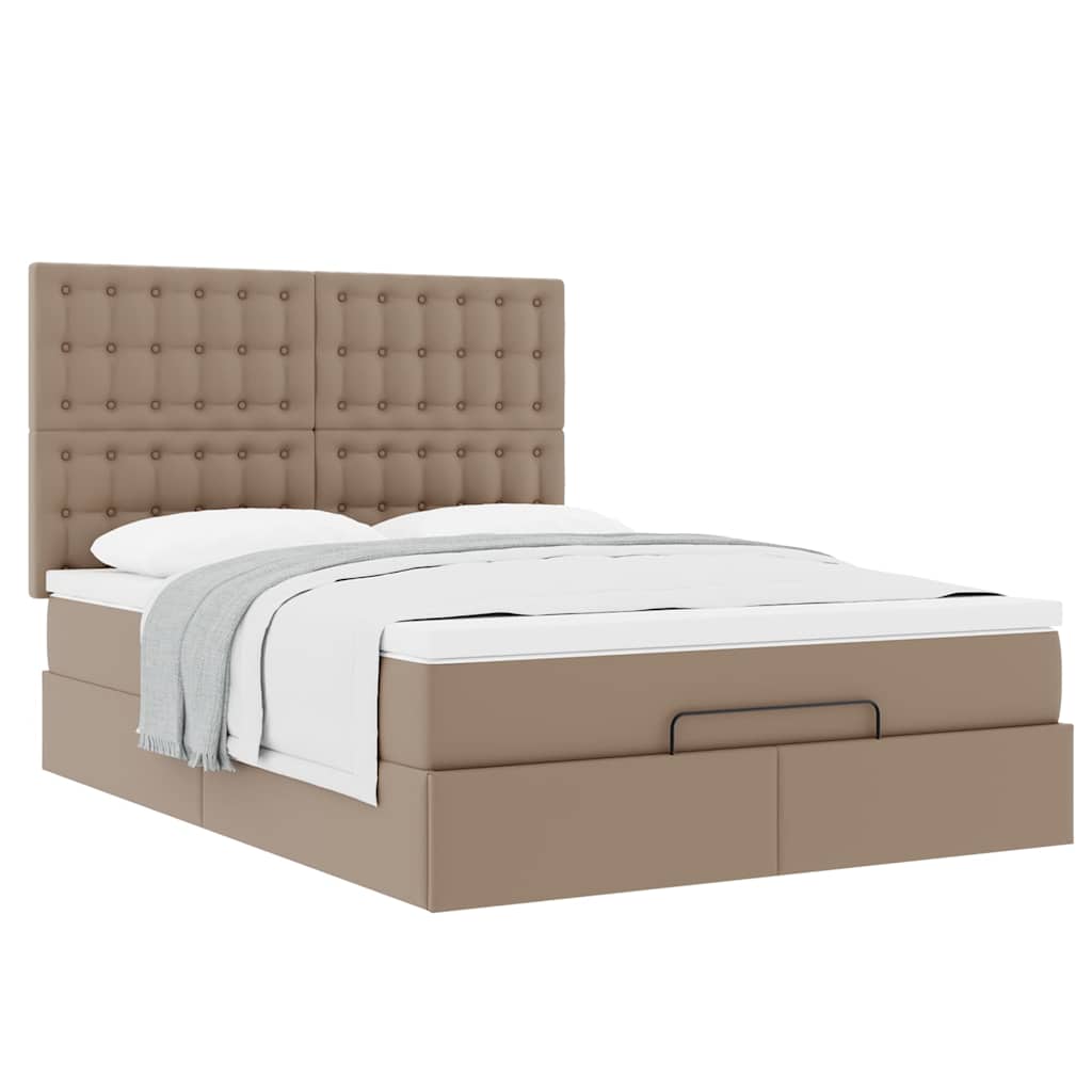 vidaXL Οθωμανικό κρεβάτι με στρώμα Cappucino 140x190cm Faux Leather