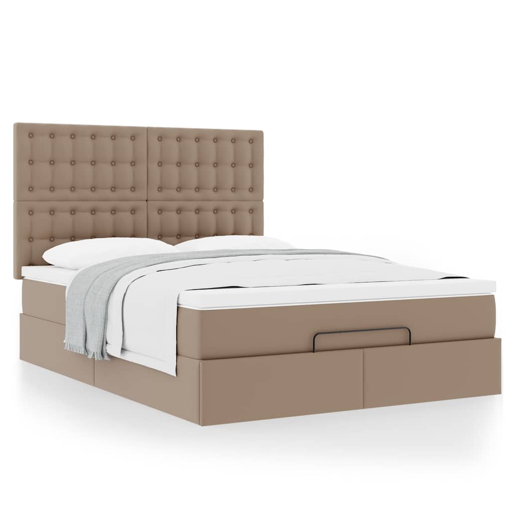vidaXL Οθωμανικό κρεβάτι με στρώμα Cappucino 140x190cm Faux Leather
