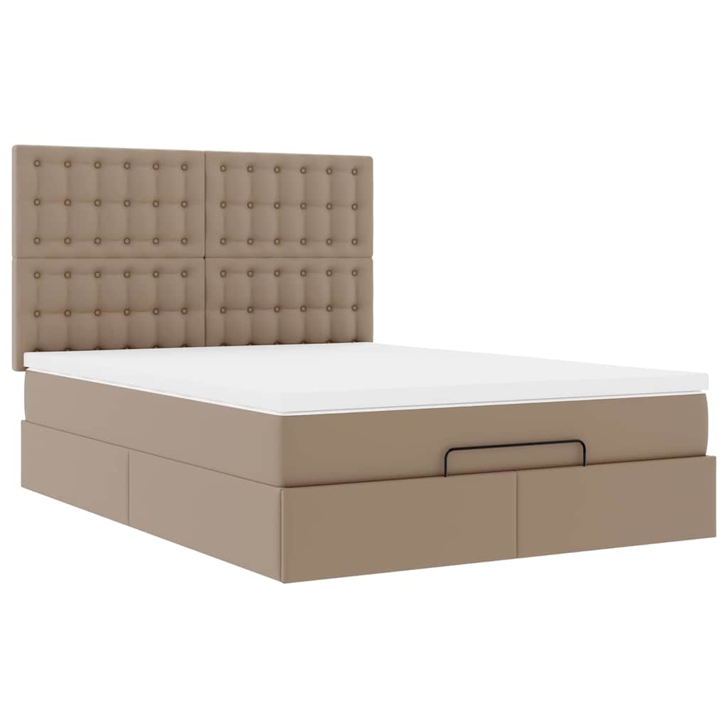 vidaXL Οθωμανικό κρεβάτι με στρώμα Cappucino 140x190cm Faux Leather