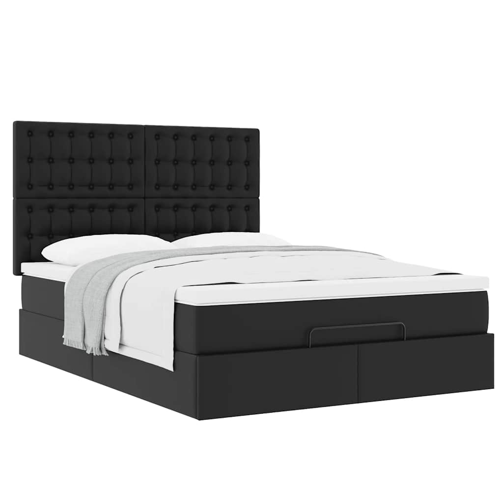 vidaXL Οθωμανικό κρεβάτι με στρώμα Μαύρο 140x200cm Faux Leather