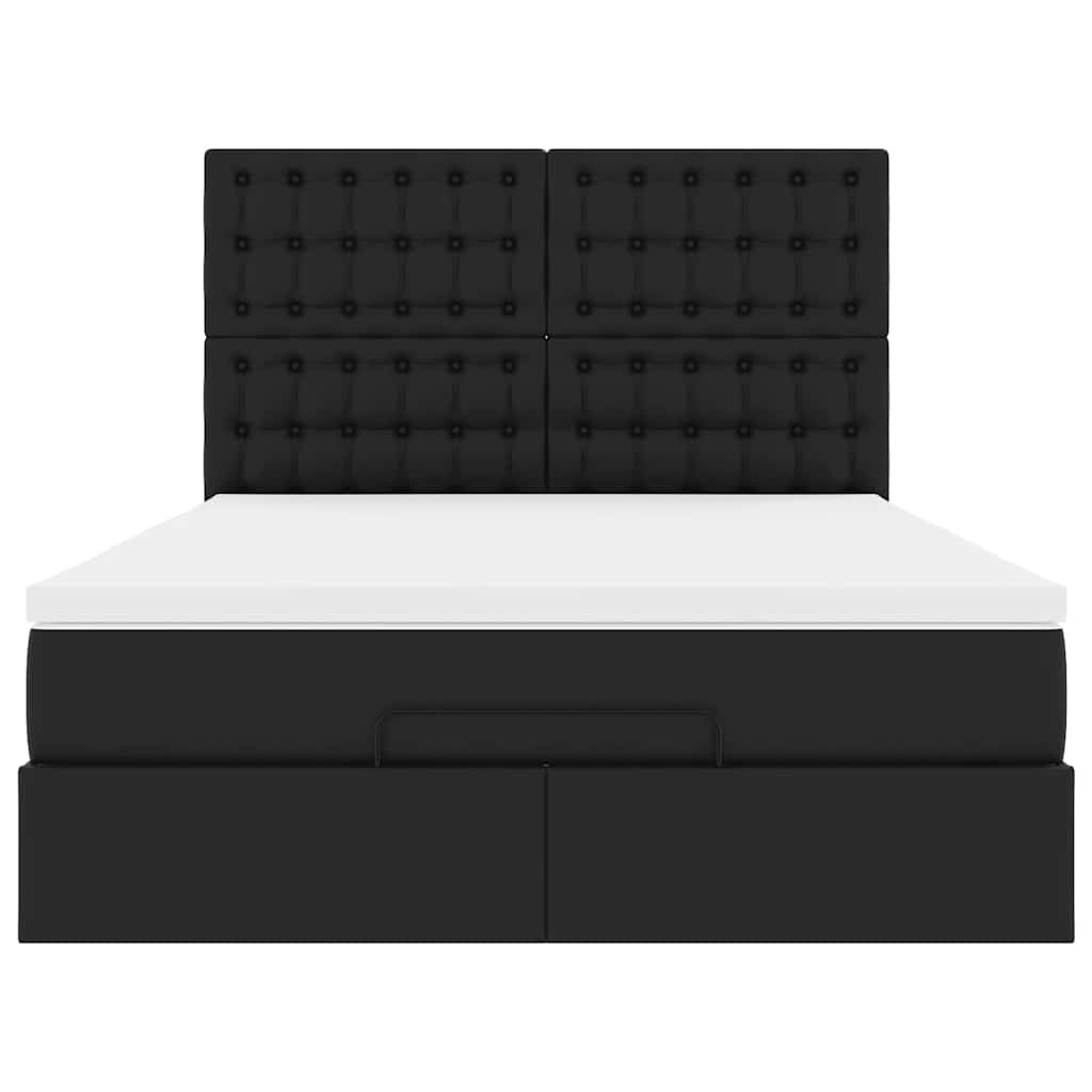 vidaXL Οθωμανικό κρεβάτι με στρώμα Μαύρο 140x200cm Faux Leather