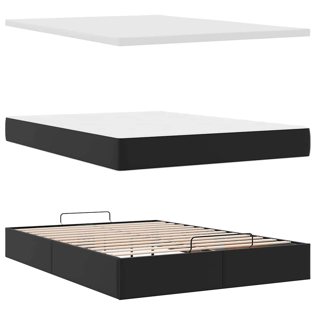 vidaXL Οθωμανικό κρεβάτι με στρώμα Μαύρο 140x200cm Faux Leather