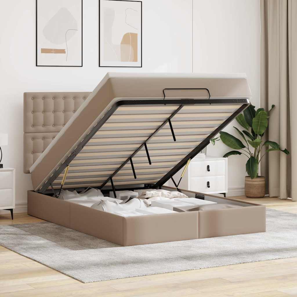 vidaXL Οθωμανικό κρεβάτι με στρώμα Cappucino 140x200cm Faux Leather
