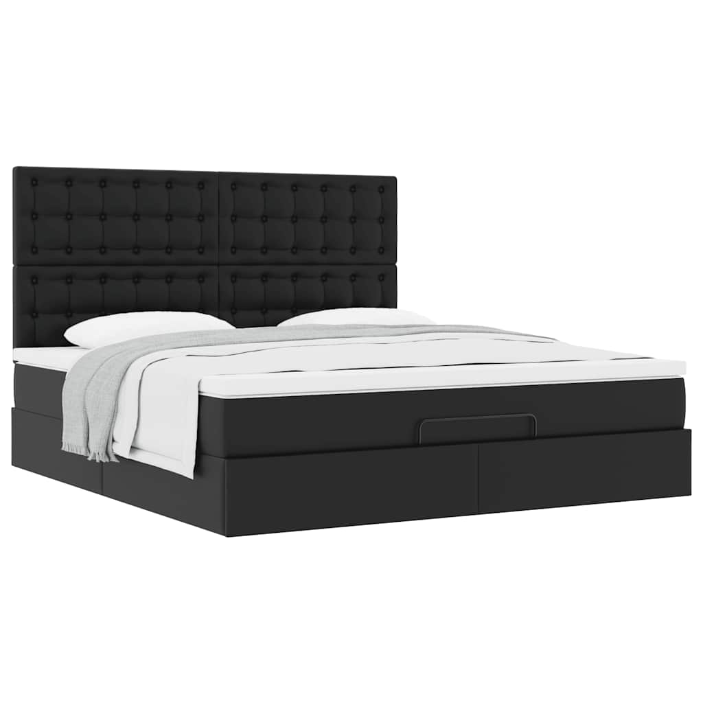 vidaXL Οθωμανικό κρεβάτι με στρώμα Μαύρο 160x200cm Faux Leather