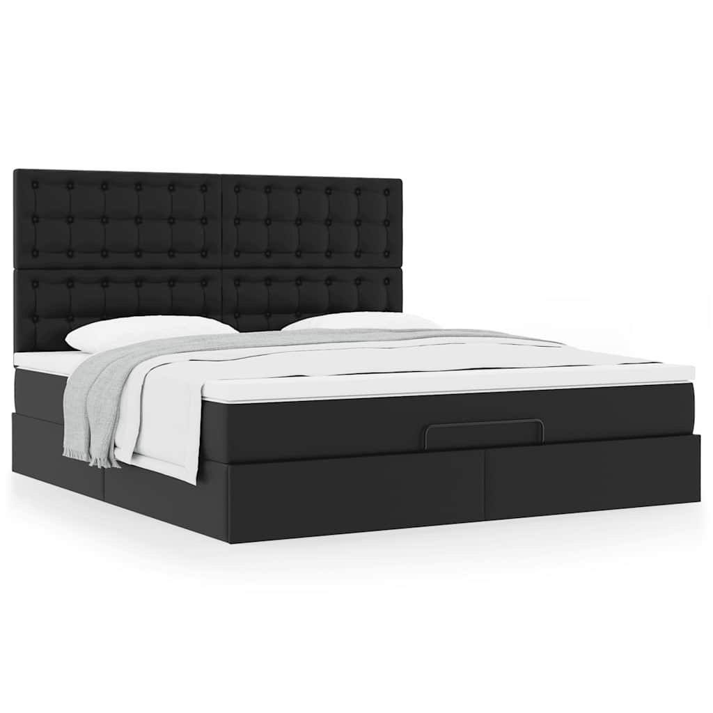 vidaXL Οθωμανικό κρεβάτι με στρώμα Μαύρο 160x200cm Faux Leather