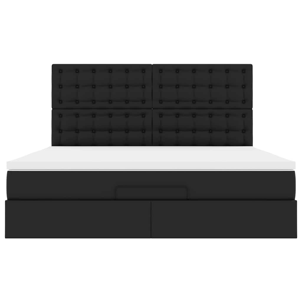 vidaXL Οθωμανικό κρεβάτι με στρώμα Μαύρο 160x200cm Faux Leather