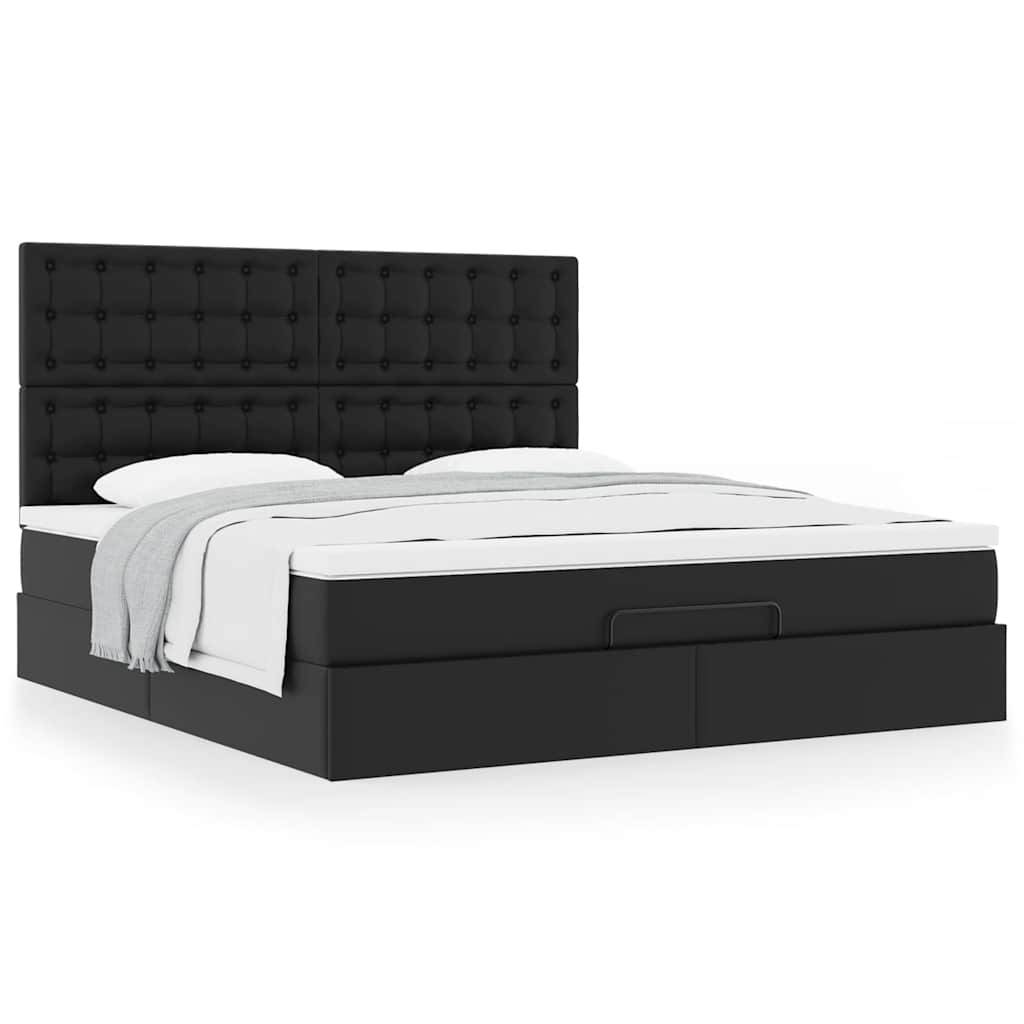 vidaXL Οθωμανικό κρεβάτι με στρώμα Μαύρο 180x200cm Faux Leather