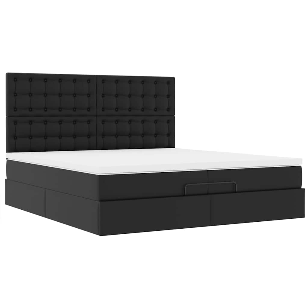 vidaXL Οθωμανικό κρεβάτι με στρώματα Μαύρο 200x200cm Faux Leather