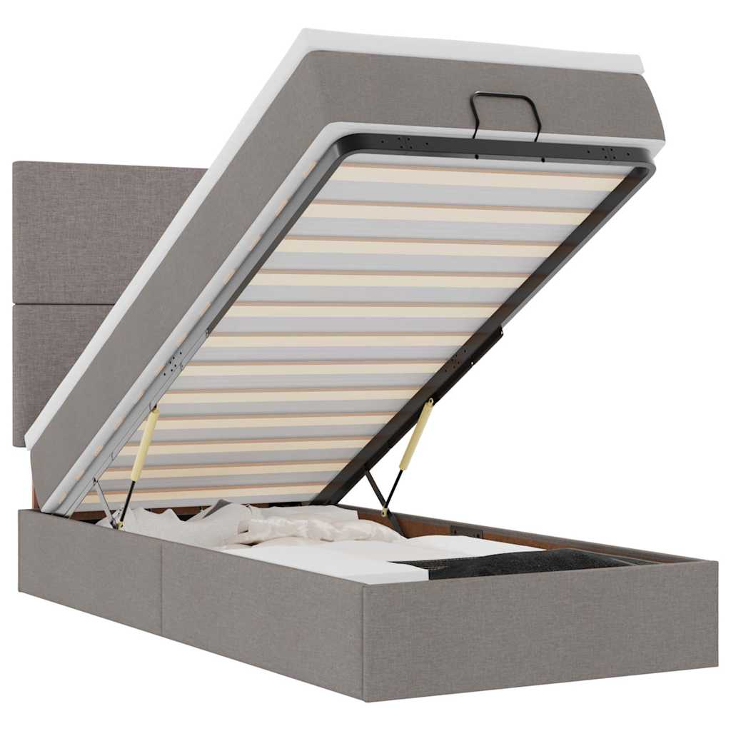 vidaXL Οθωμανικό κρεβάτι με στρώμα Taupe 90x190cm ύφασμα