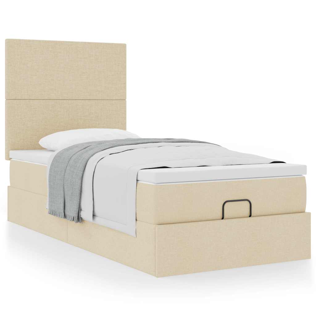 vidaXL Οθωμανικό κρεβάτι με στρώμα Cream 90x190cm ύφασμα