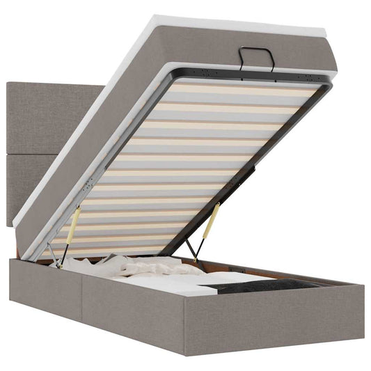 vidaXL Οθωμανικό κρεβάτι με στρώμα Taupe 90x200cm ύφασμα
