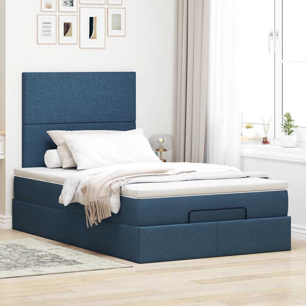 vidaXL Οθωμανικό κρεβάτι με στρώμα μπλε 120x190 cm ύφασμα