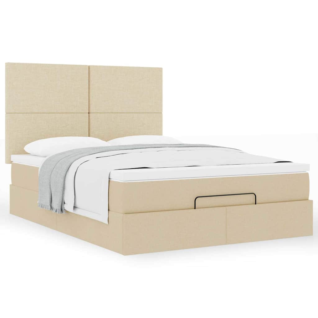vidaXL Οθωμανικό κρεβάτι με στρώμα Cream 140x190cm ύφασμα