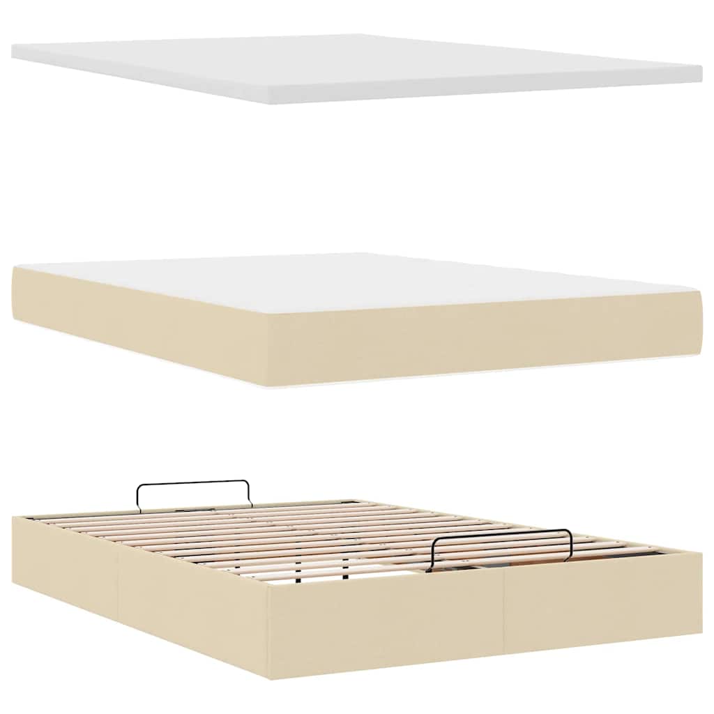 vidaXL Οθωμανικό κρεβάτι με στρώμα Cream 140x200cm ύφασμα