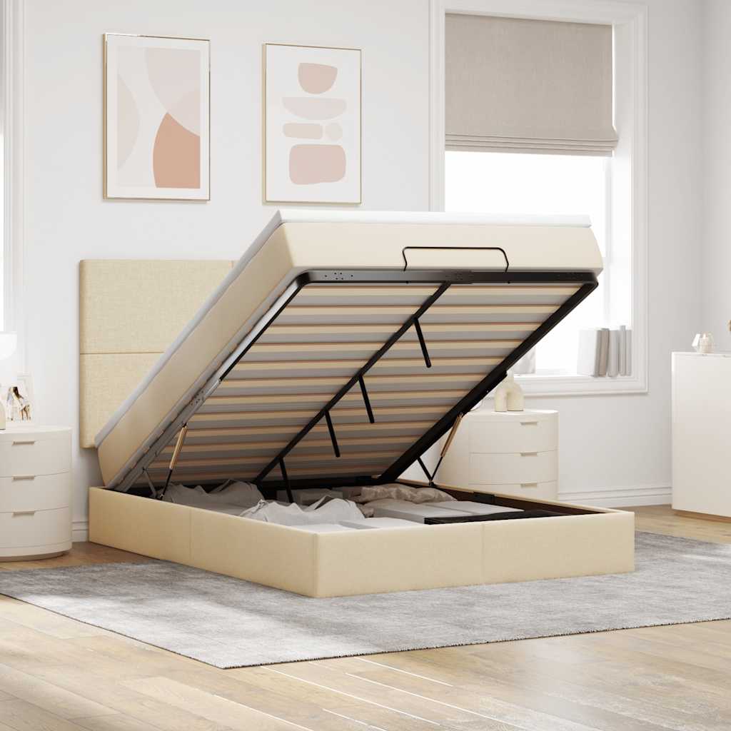 vidaXL Οθωμανικό κρεβάτι με στρώμα Cream 140x200cm ύφασμα