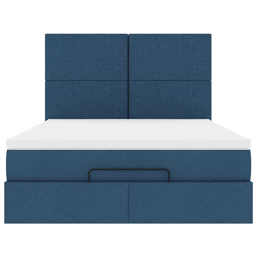 vidaXL Οθωμανικό κρεβάτι με στρώμα μπλε 140x200cm ύφασμα