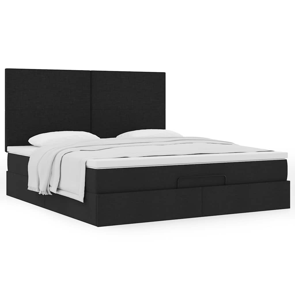 vidaXL Οθωμανικό κρεβάτι με στρώμα Μαύρο 160x200cm Ύφασμα