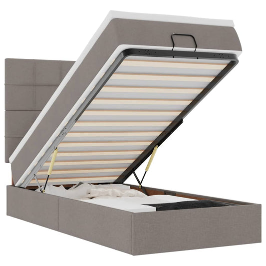 vidaXL Οθωμανικό κρεβάτι με στρώμα Taupe 90x190cm ύφασμα