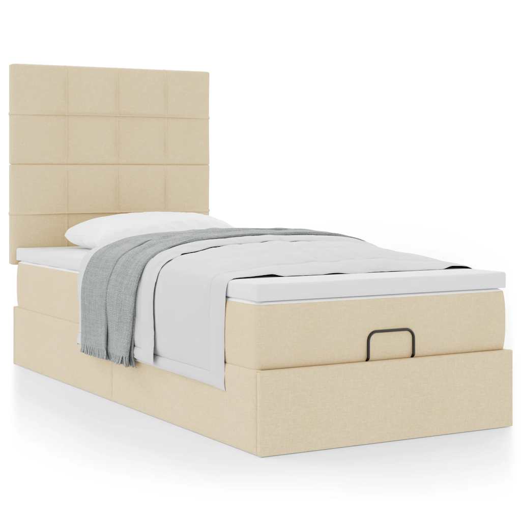 vidaXL Οθωμανικό κρεβάτι με στρώμα Cream 90x190cm ύφασμα