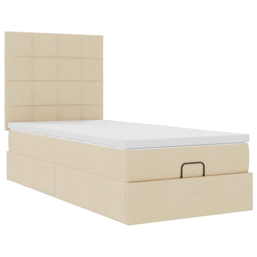 vidaXL Οθωμανικό κρεβάτι με στρώμα Cream 90x190cm ύφασμα