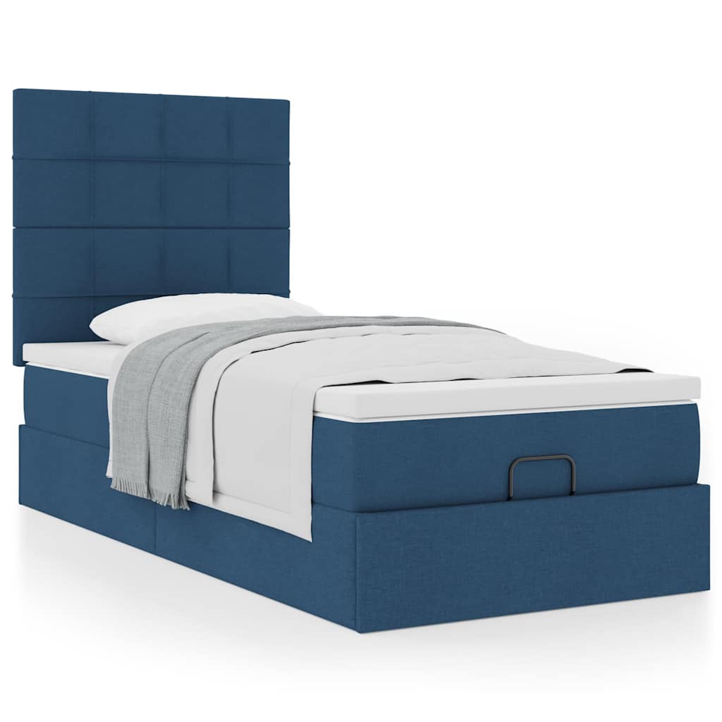 vidaXL Οθωμανικό κρεβάτι με στρώμα μπλε 90x190cm ύφασμα