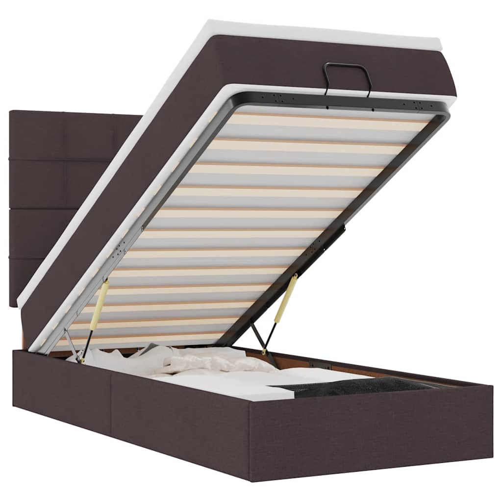 vidaXL Οθωμανικό κρεβάτι με στρώμα σκούρο καφέ 90x200cm ύφασμα