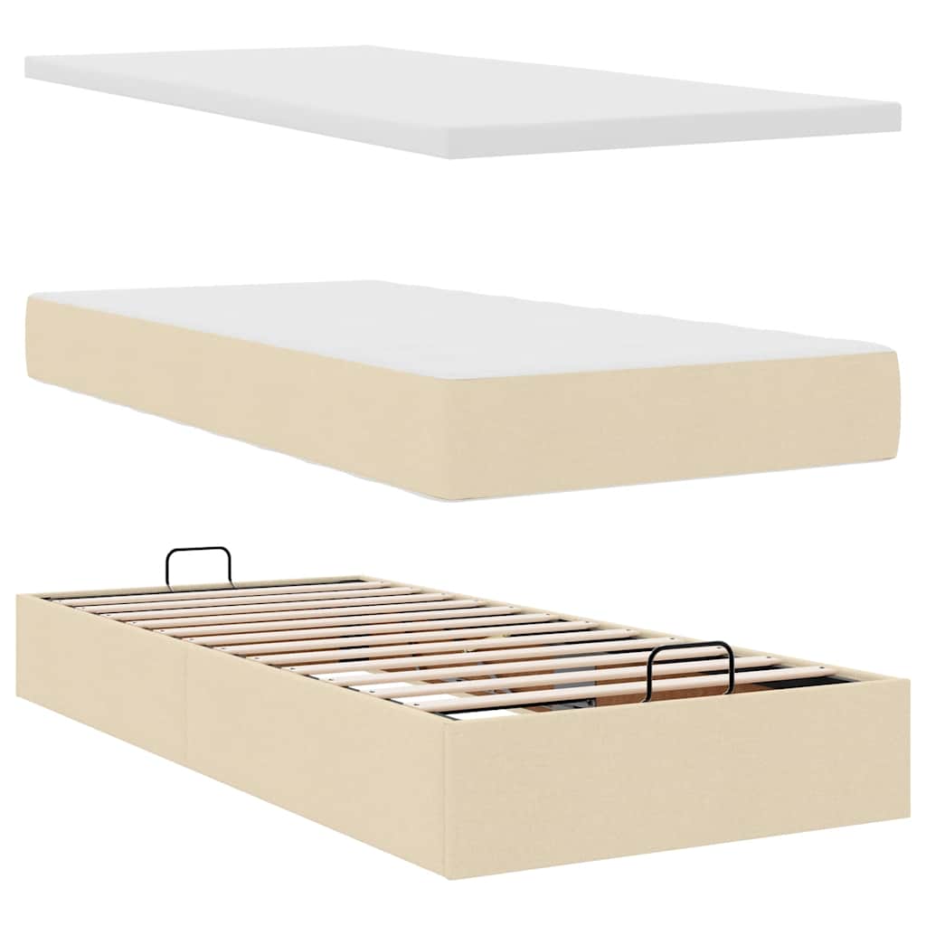 vidaXL Οθωμανικό κρεβάτι με στρώμα Cream 90x200cm ύφασμα
