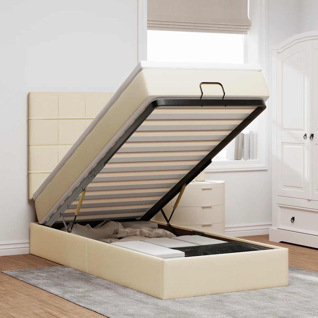 vidaXL Οθωμανικό κρεβάτι με στρώμα Cream 90x200cm ύφασμα