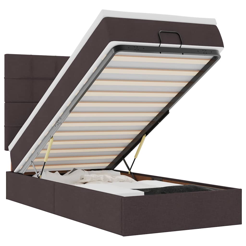 vidaXL Οθωμανικό κρεβάτι με στρώμα σκούρο καφέ 100x200cm ύφασμα