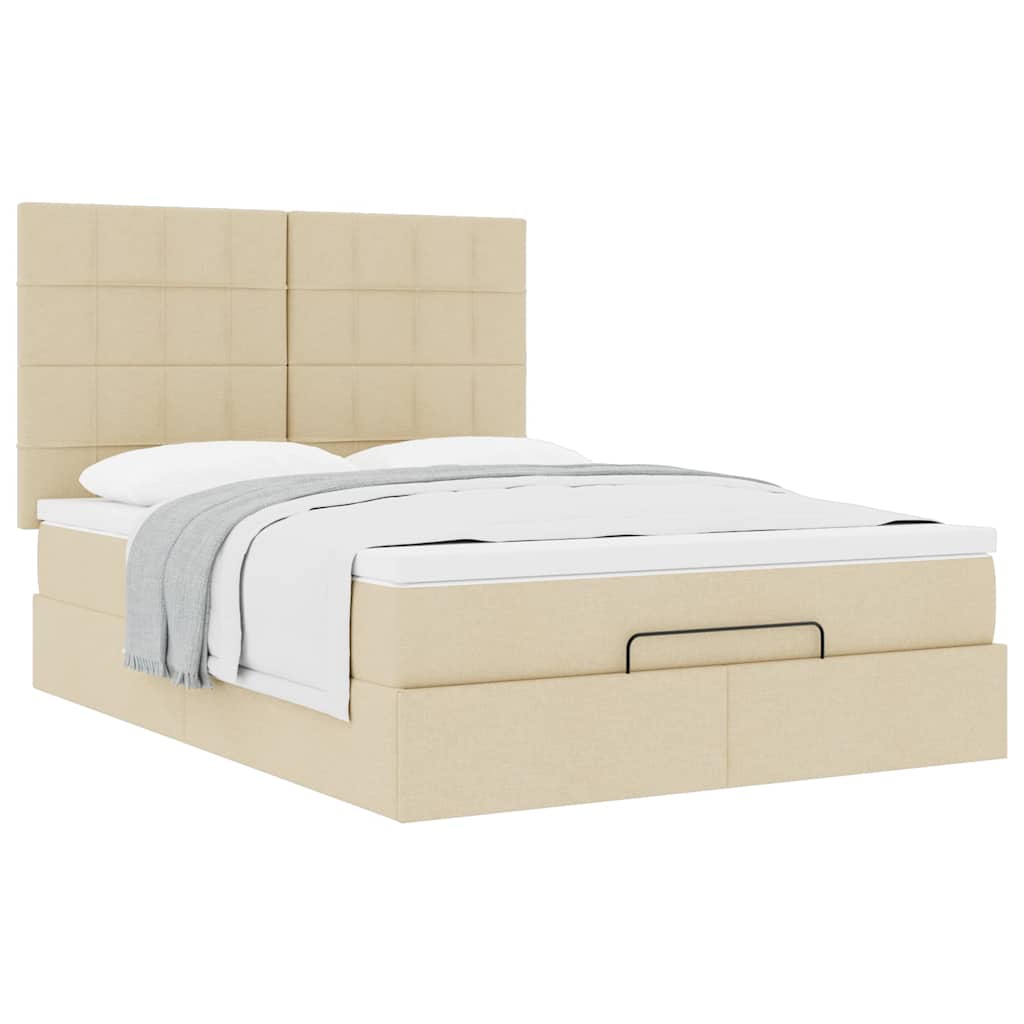 vidaXL Οθωμανικό κρεβάτι με στρώμα Cream 140x190cm ύφασμα