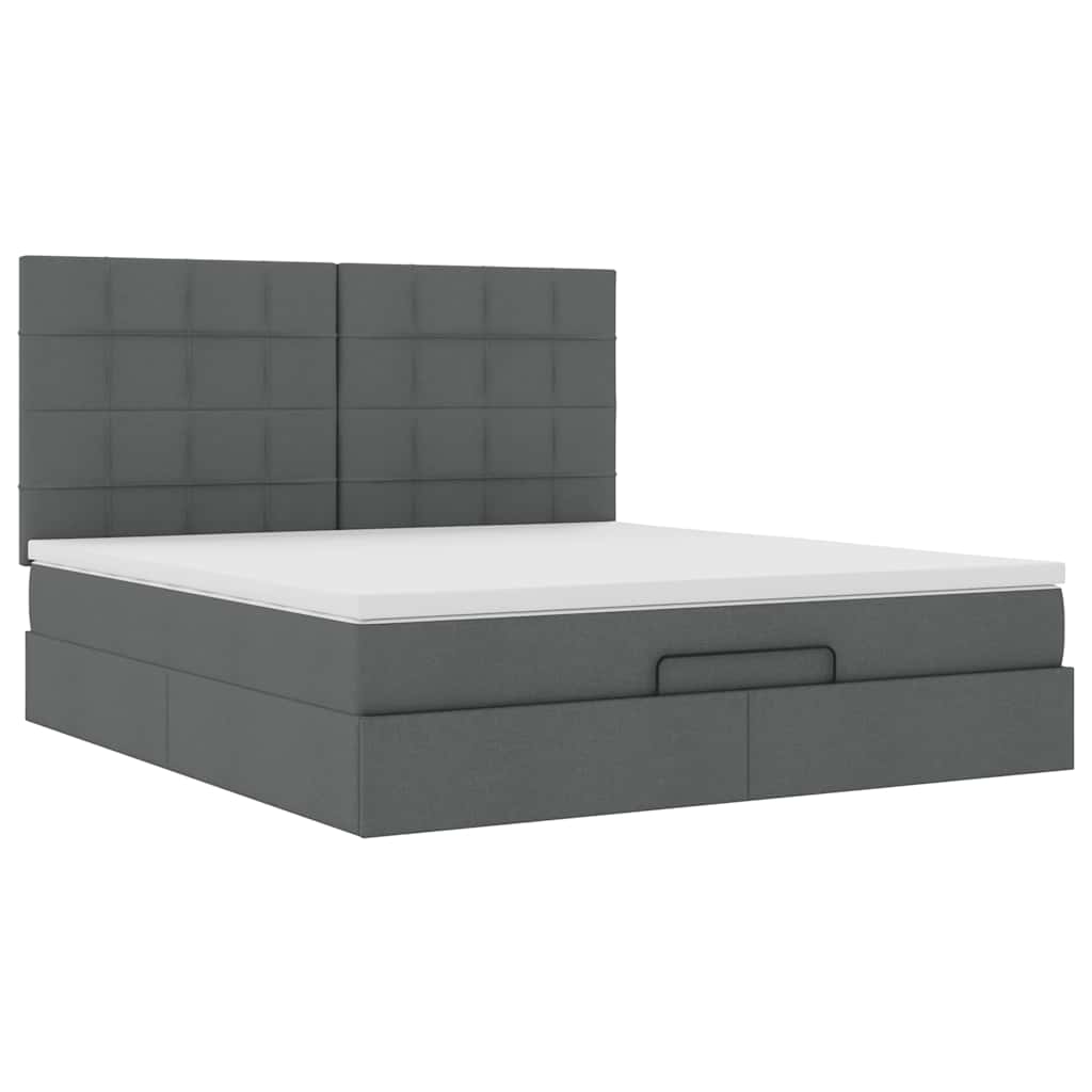 vidaXL Οθωμανικό κρεβάτι με στρώμα σκούρο γκρι 160x200cm ύφασμα