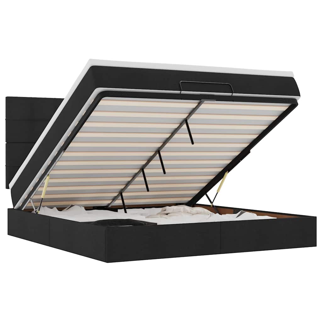 vidaXL Οθωμανικό κρεβάτι με στρώμα Μαύρο 160x200cm Ύφασμα