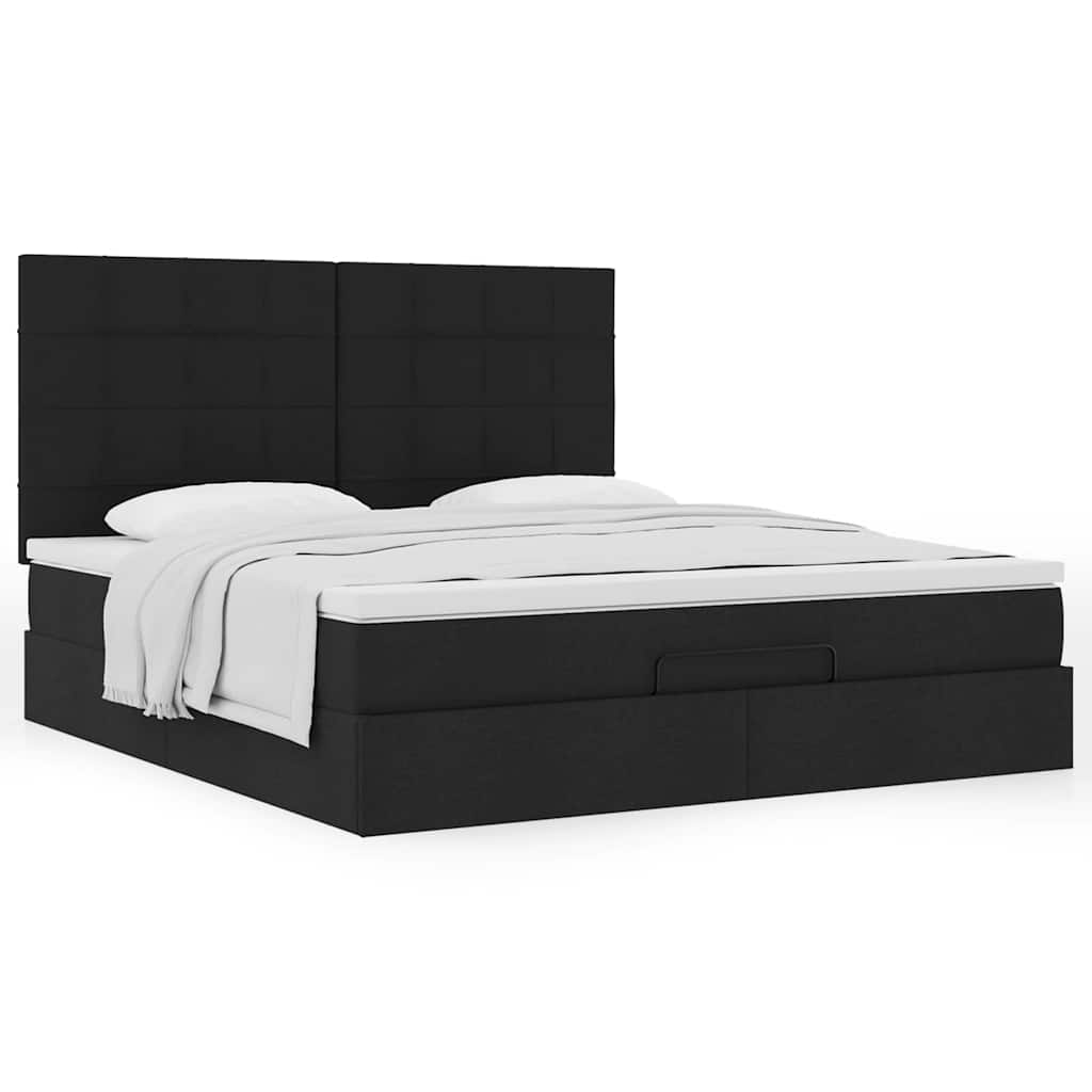 vidaXL Οθωμανικό κρεβάτι με στρώμα Μαύρο 180x200cm Ύφασμα