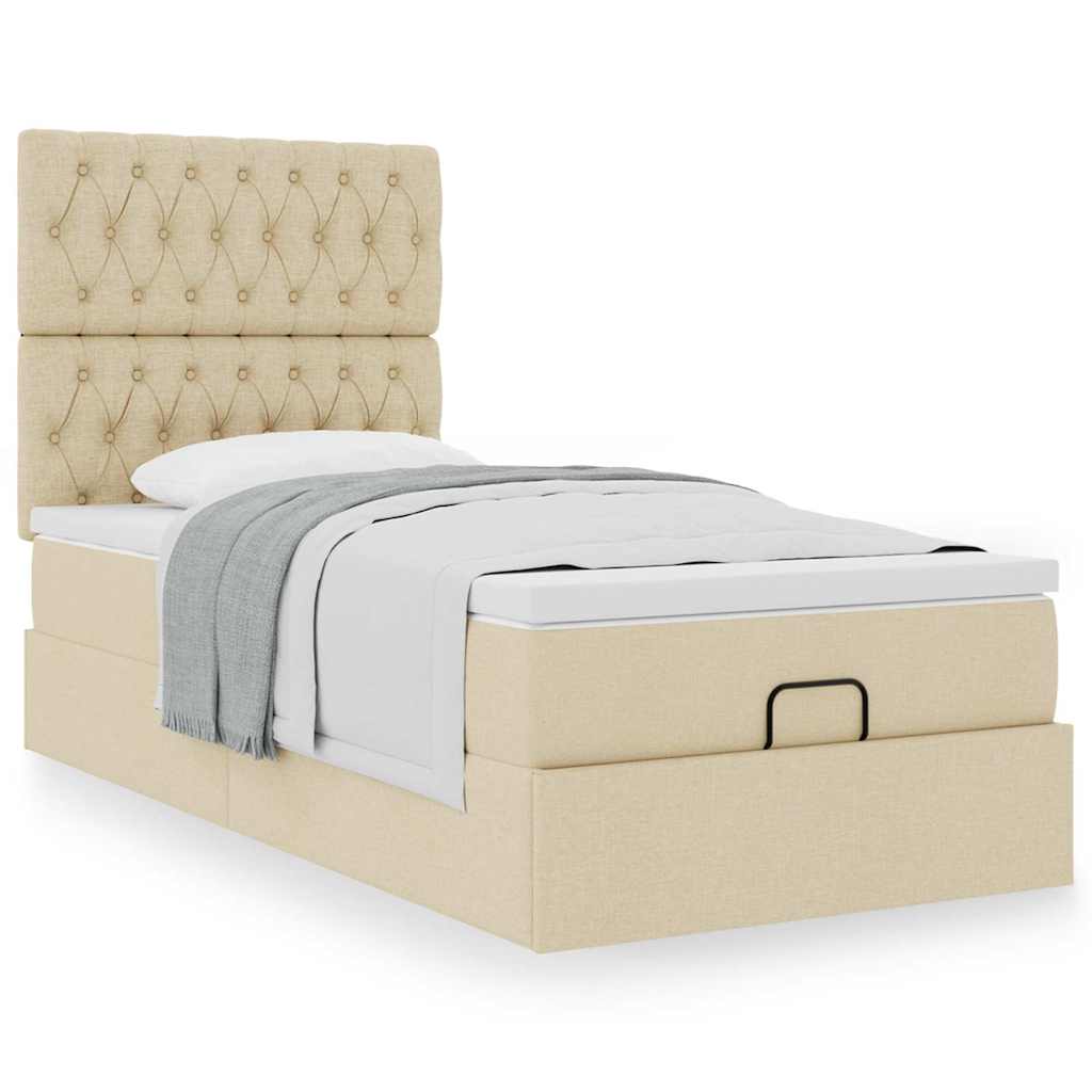 vidaXL Οθωμανικό κρεβάτι με στρώμα Cream 80x200cm ύφασμα
