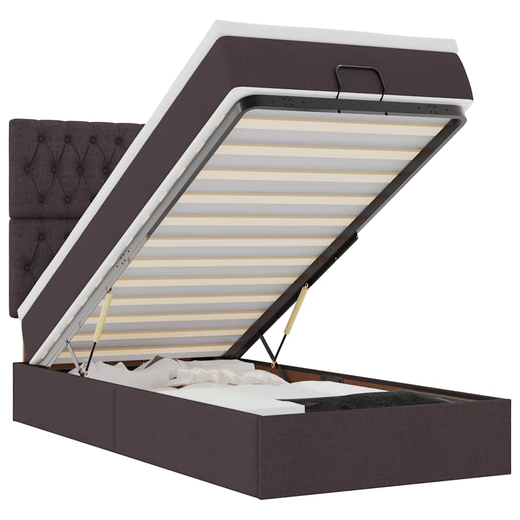 vidaXL Οθωμανικό κρεβάτι με στρώμα σκούρο καφέ 90x190cm ύφασμα