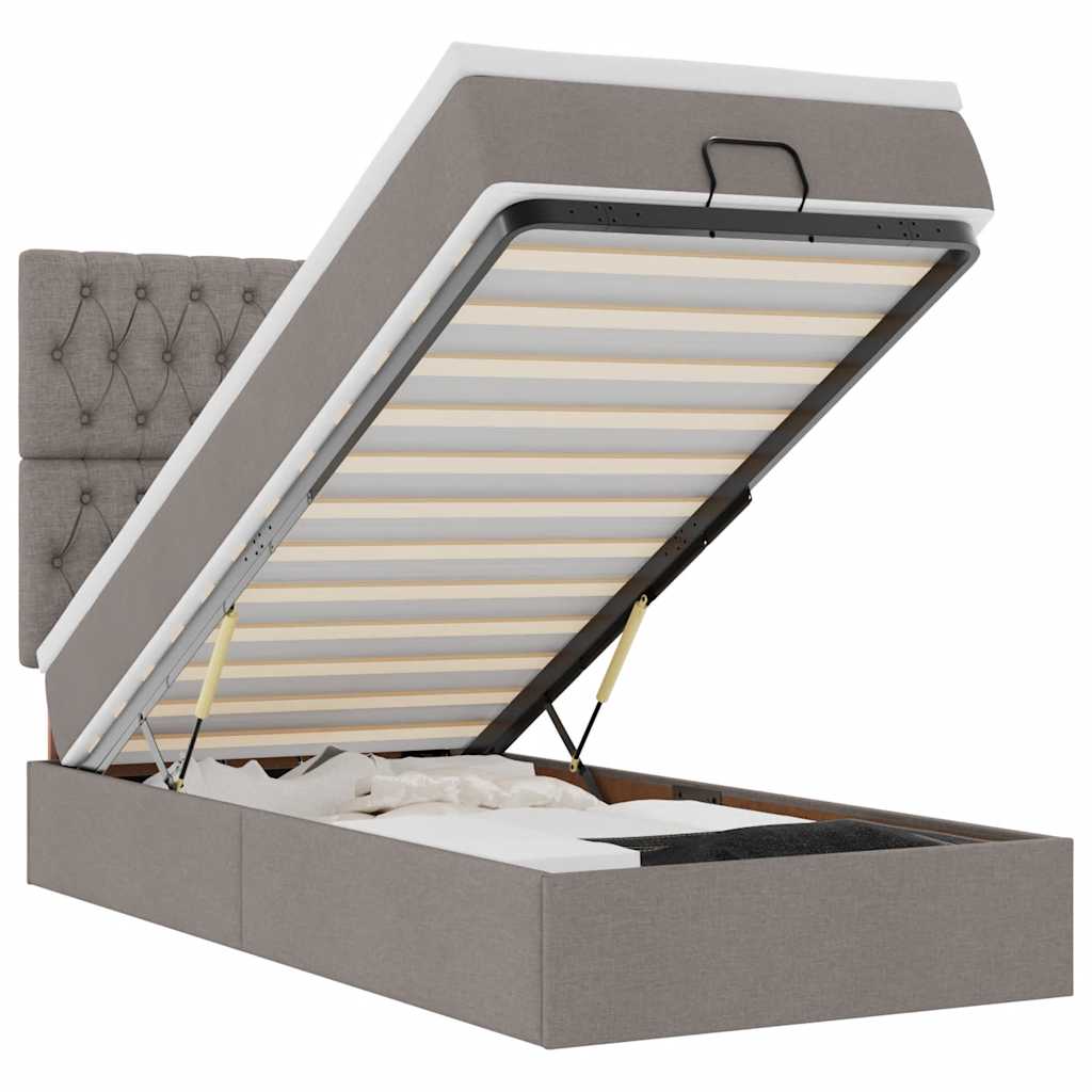 vidaXL Οθωμανικό κρεβάτι με στρώμα Taupe 90x190cm ύφασμα