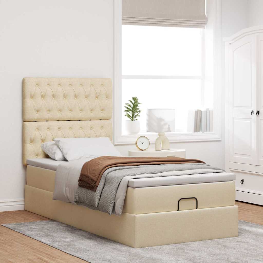 vidaXL Οθωμανικό κρεβάτι με στρώμα Cream 90x190cm ύφασμα