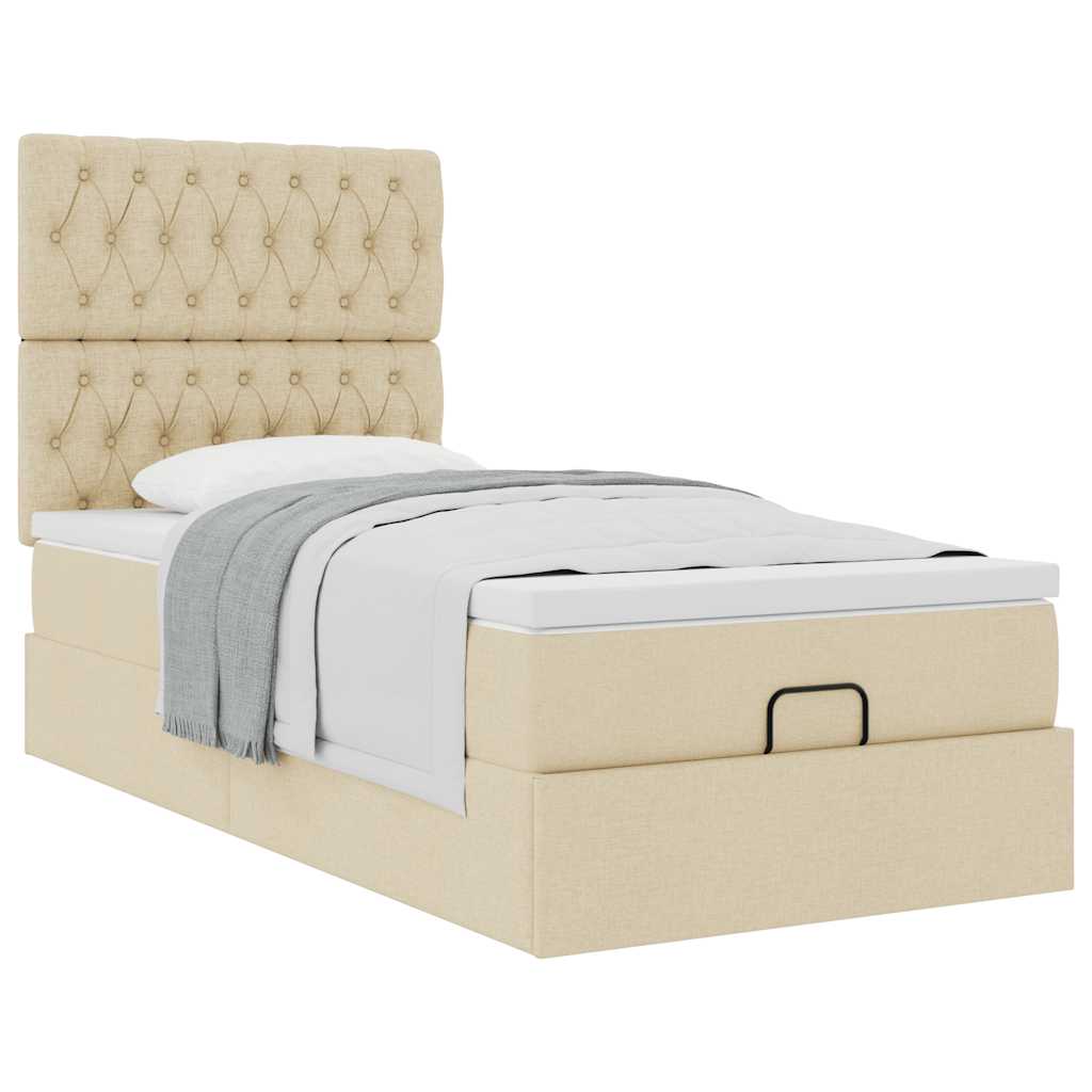 vidaXL Οθωμανικό κρεβάτι με στρώμα Cream 90x190cm ύφασμα