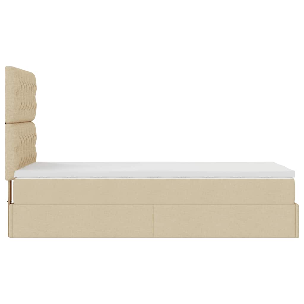 vidaXL Οθωμανικό κρεβάτι με στρώμα Cream 90x190cm ύφασμα