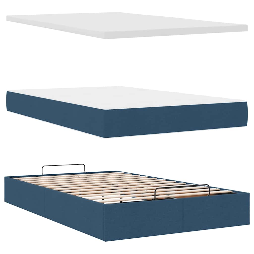 vidaXL Οθωμανικό κρεβάτι με στρώμα μπλε 120x190 cm ύφασμα