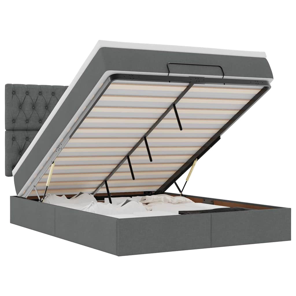 vidaXL Οθωμανικό κρεβάτι με στρώμα σκούρο γκρι 140x190cm ύφασμα