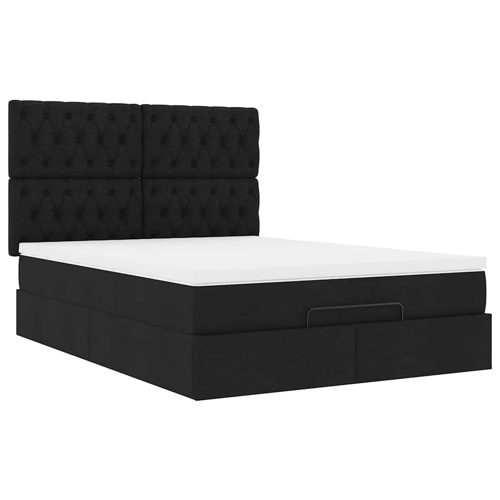 vidaXL Οθωμανικό κρεβάτι με στρώμα Μαύρο 140x200cm Ύφασμα